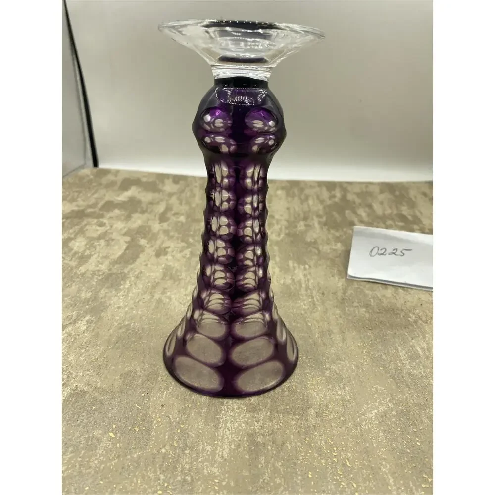 Antique-Anna Hutte 1940 Amethyst Floral 6.5 Inch Footed Vase Rare Design